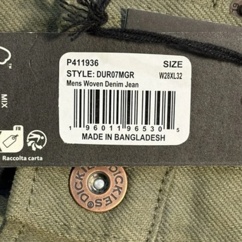 Dickies Men’s‎ Olive Green Denim Jeans W28 L32 New With Tags Straight Fit